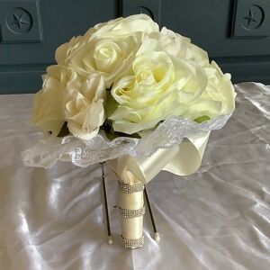 ivory rose bridal bouquet with silk and real touch roses